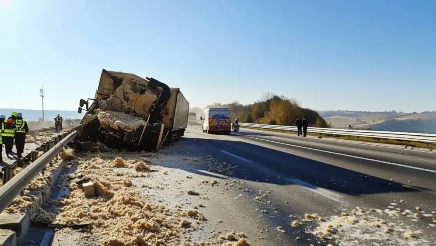 PREVRNUO SE KAMION NA A3: PUKLA MU GUMA I RASUO SE TERET PO AUTOCESTI