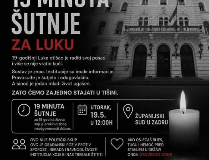 ZBOG UBOJSTVA U DRNIŠU U UTORAK PROSVJED PRED ZADARSKIM SUDOM: "19 MINUTA ZA LUKU"
