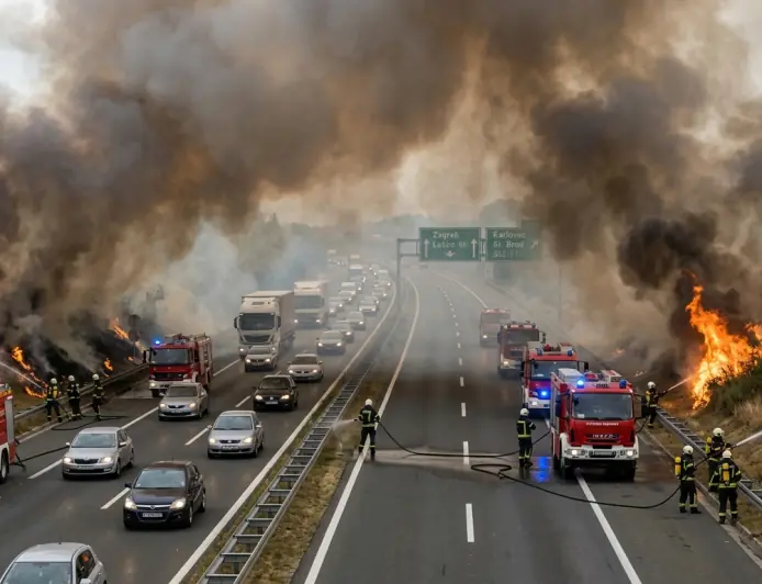 POŽAR KOD LUČKOG PROŠIRIO SE NA OBJE STRANE: GUSTI DIM NADVIO SE NAD AUTOCESTOM