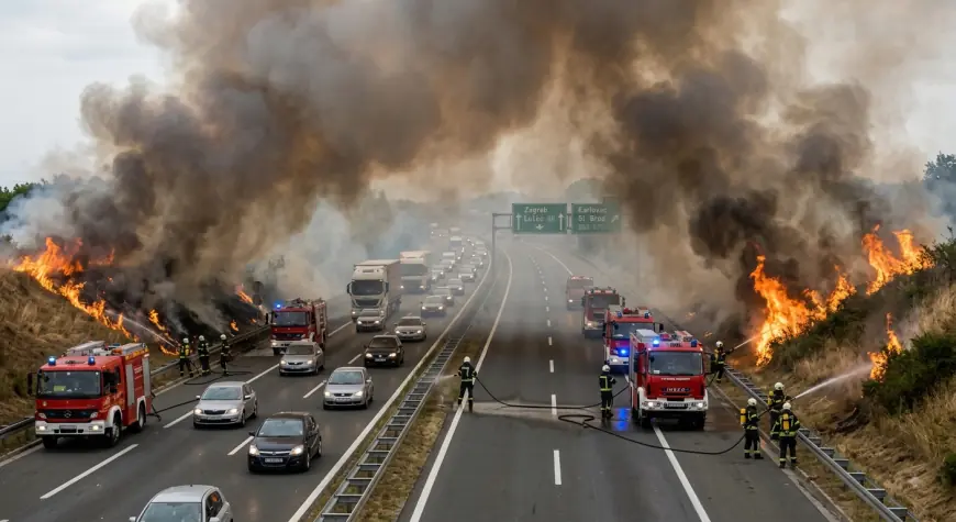 POŽAR KOD LUČKOG PROŠIRIO SE NA OBJE STRANE: GUSTI DIM NADVIO SE NAD AUTOCESTOM